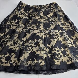 Apt. 9 Sz 8 Black Floral A-Line Skirt Gold Underlay Holiday Christmas Cb-2396